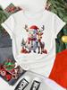 Christmas Women Casual T Shirt Cartoon Snowman Reindeer Christmas Tree Print Female Short Sleeve T-Shirt Suitable for All Season