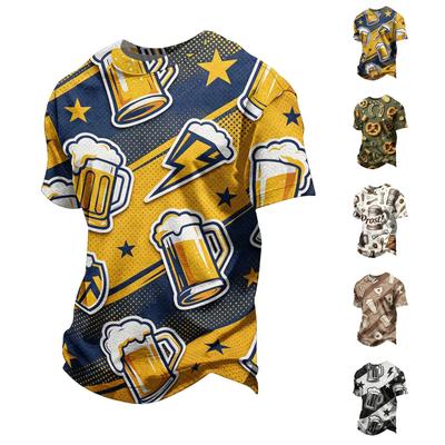 Men's Loose Fit Short Sleeve T Shirt Vintage Texture Beer Mug Print Casual Summer Daily Wear Lightweight Breathable Fabric