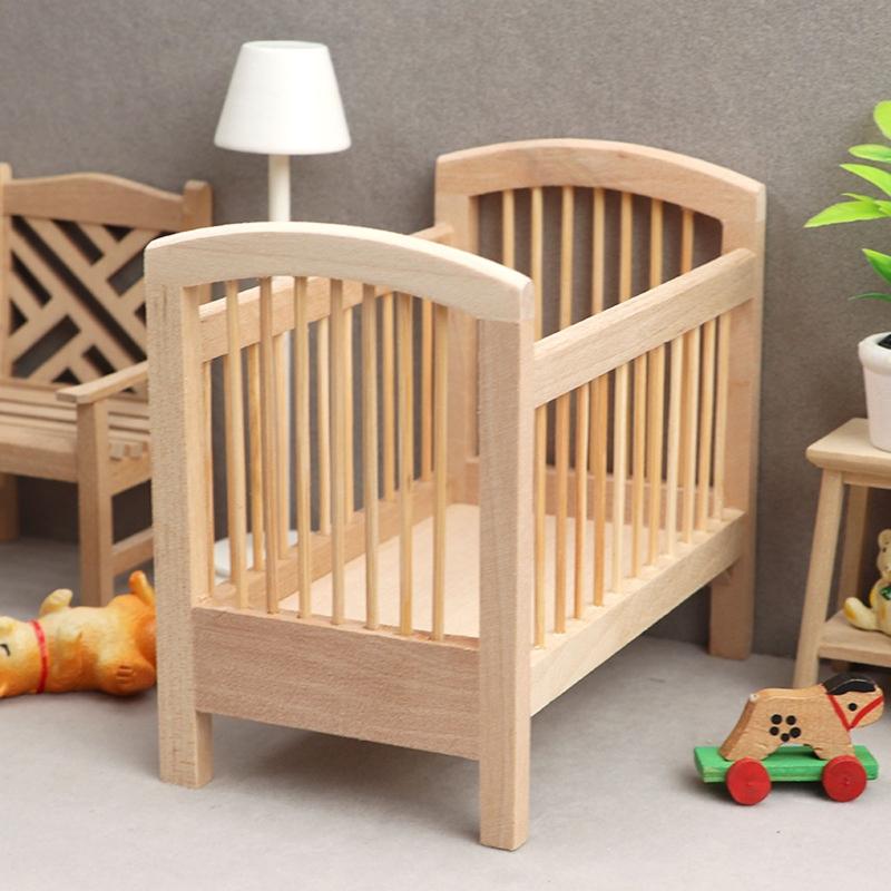 Dollhouse Miniature Furniture Baby Cradle Micro Bassinet Toy Girls Pretend Role for Play House Supply for Doll House Acc