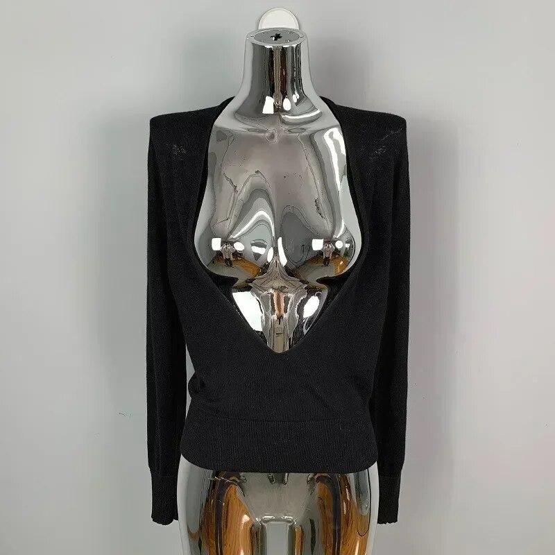 

Осенний модный приталенный вязаный свитер с глубоким v-образным вырезом, женские свитера с длинными рукавами, женские зимние корейские тонкие пуловеры, трикотаж 30321 One Size чёрный