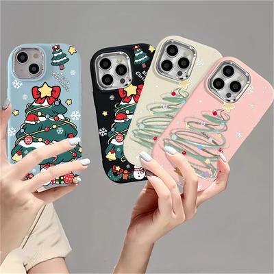 Handyhülle Für IPhone 17 16 15 14 13 12 11 Pro Max Plus 16E 17 Air Silikon Beschichtung Metall Linse Frohe Weihnachten Baum Geschenk Hüllen