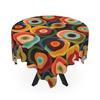 Retro Groovy Geometric Circle Orbs Tablecloth, 70s Mid Century Modern Psychedelic Abstract Table Linens