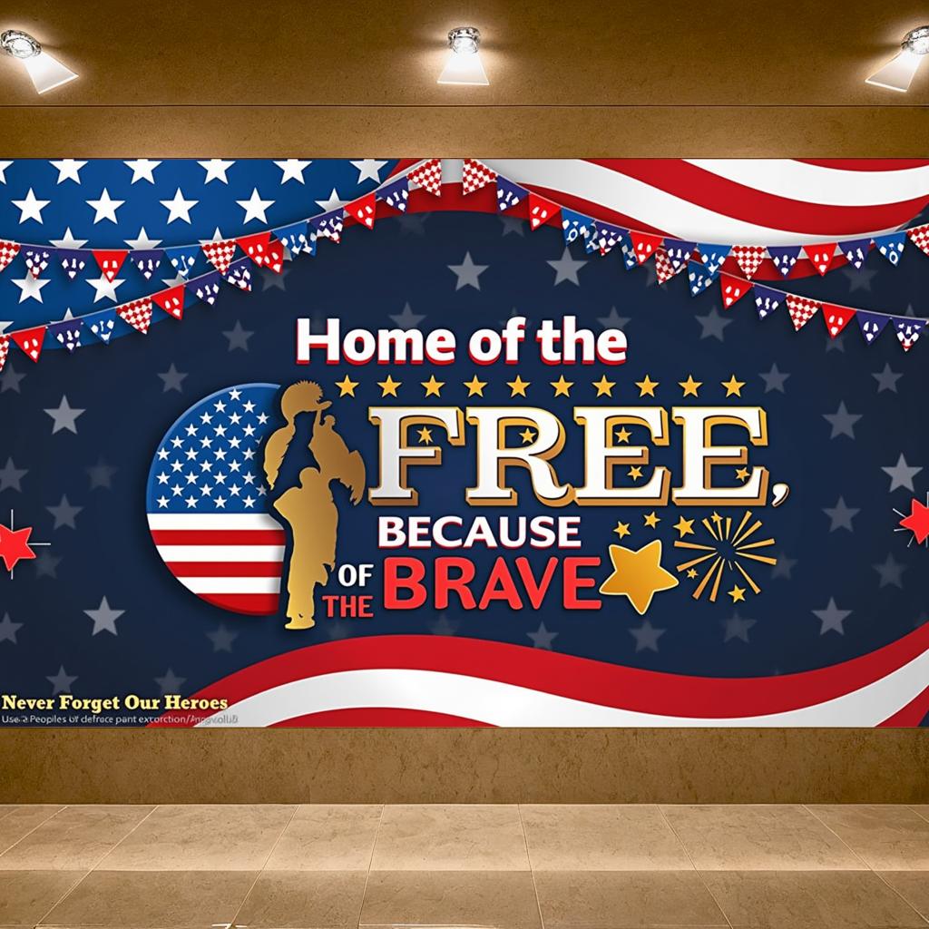 American Flag Design Celebration Banner Decorative Stars Patriotic Banner Silhouette Soldier Lightweight Fabric