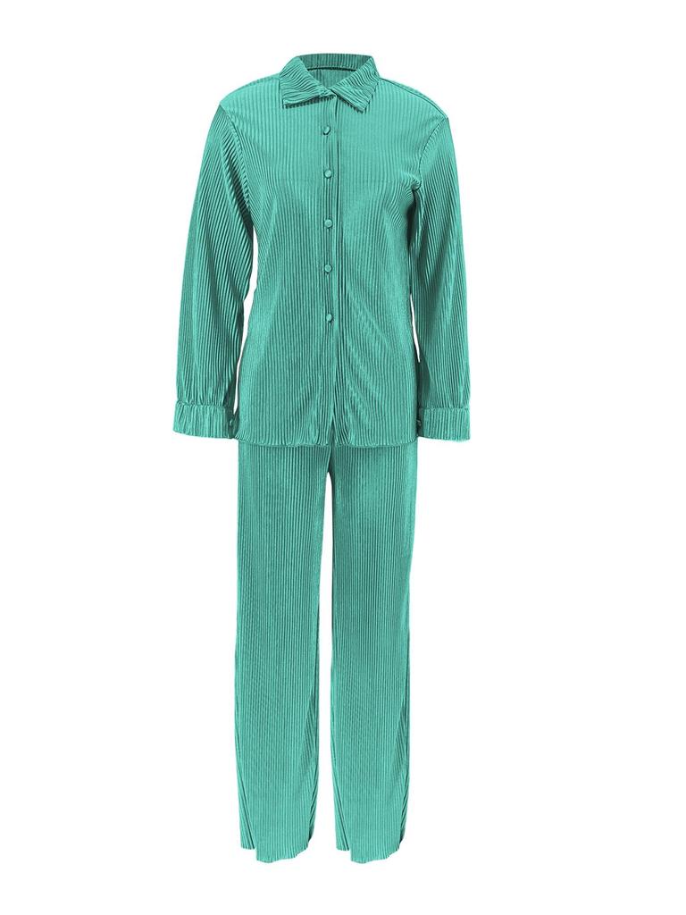 Elegant European & American Women's Solid Color Long Pants Two-Piece Set