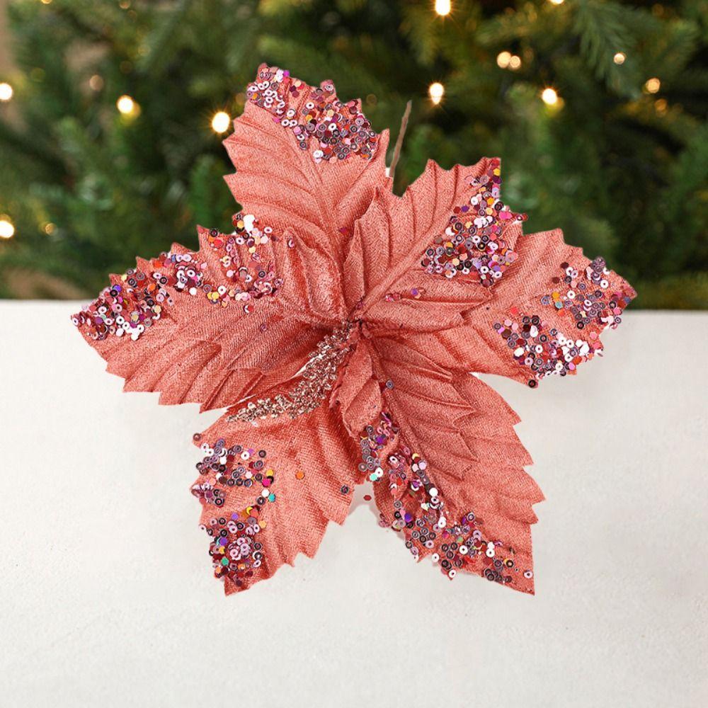 Unique Artificial Christmas Flowers Shiny Xmas Tree Accessories  Home Decor