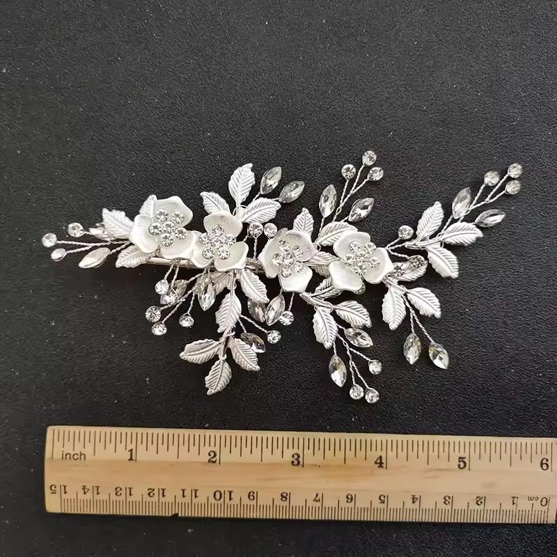SLBRIDAL Handmade Golden Austrian Crystals Rhinestones Flower Leaf Wedding Hair Clip Barrettes Bridal Headpiece Hair Accessories