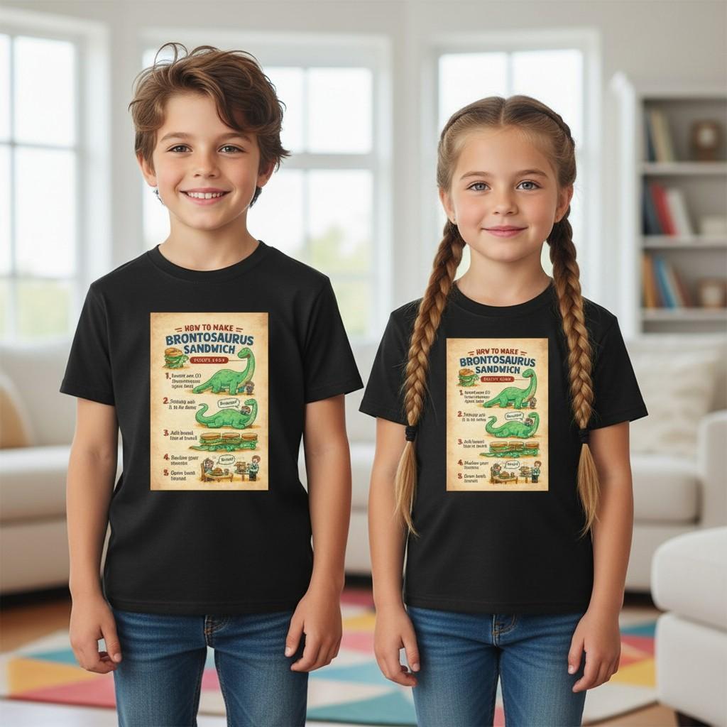 How to Make a Brontosaurus Sandwich Kids T-Shirt | Dinosaur Recipe Art M