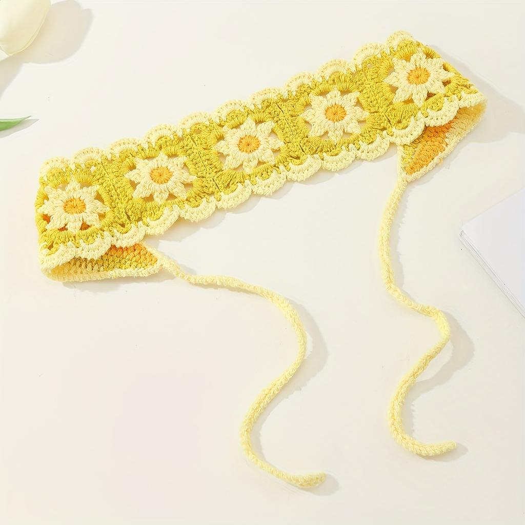 Multicolor Knit Handkerchief Crochet Sweet Bohemian Style Headpiece Floral Woven Headband Women