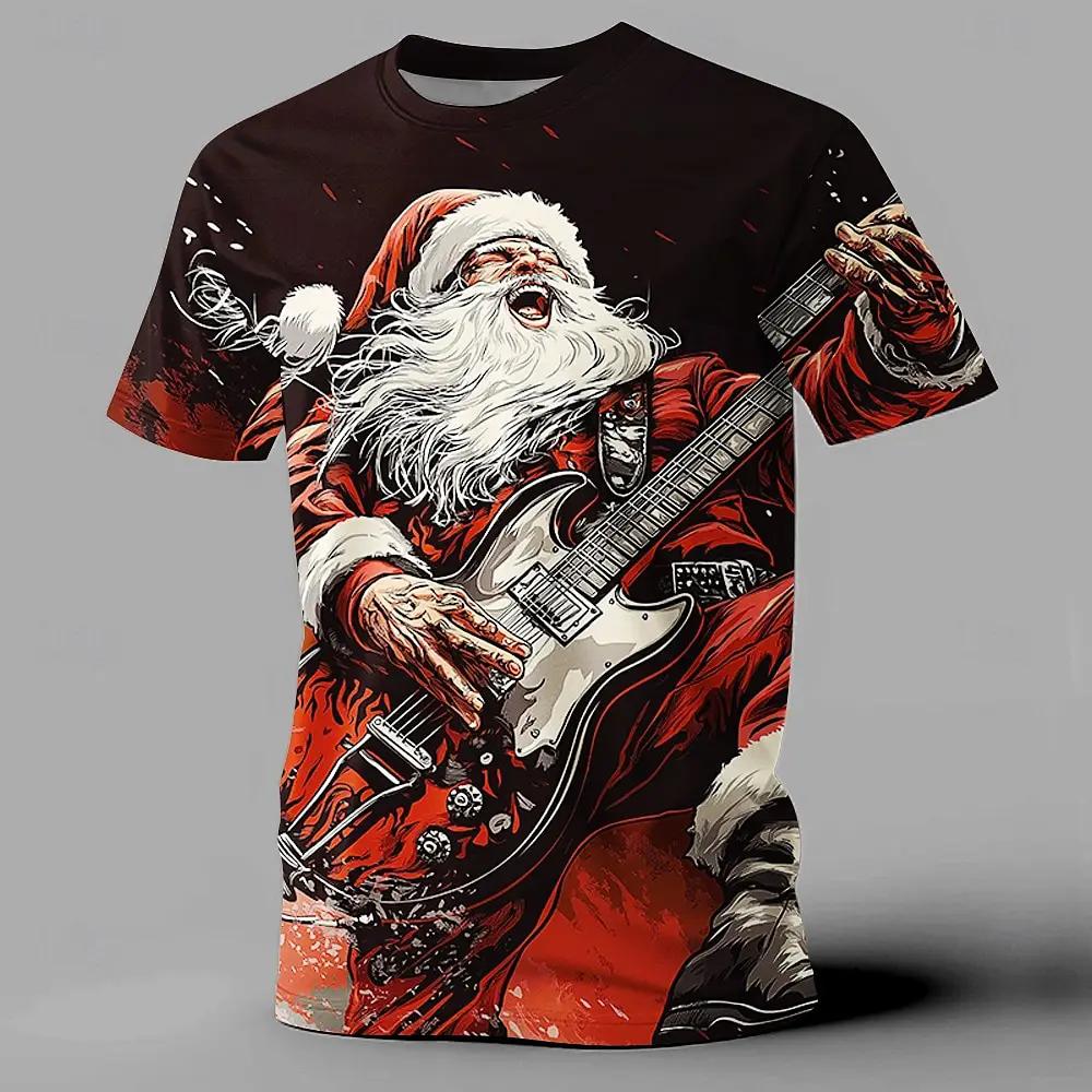 Christmas T-Shirts For Men Funny Santa Claus Musical Printed Men's Clothing Designer Short Sleeved Loose Oversized T-Shirts Tops