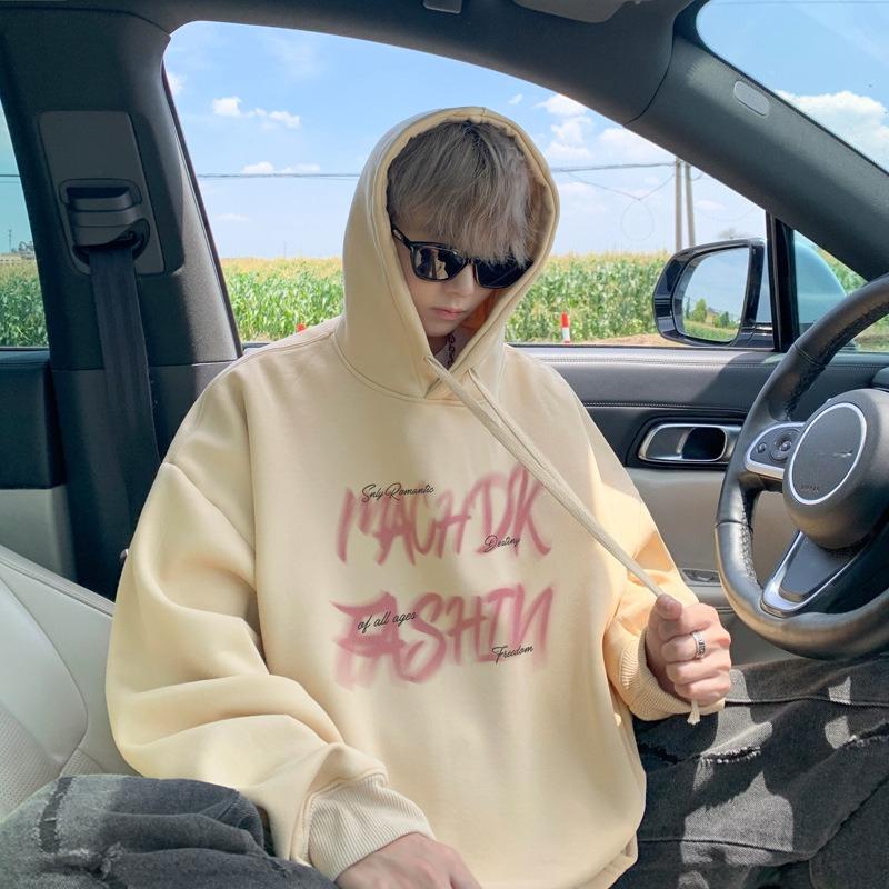 Men's Sweatshirt Hooded Autumn and Winter Handsome Youth Printed Jacket Loose Boys' Tops