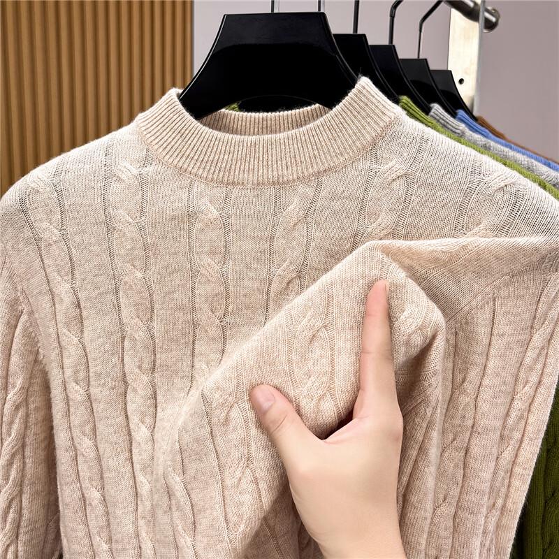 Men's 100% Wool Cable Knit Crew Neck Sweater