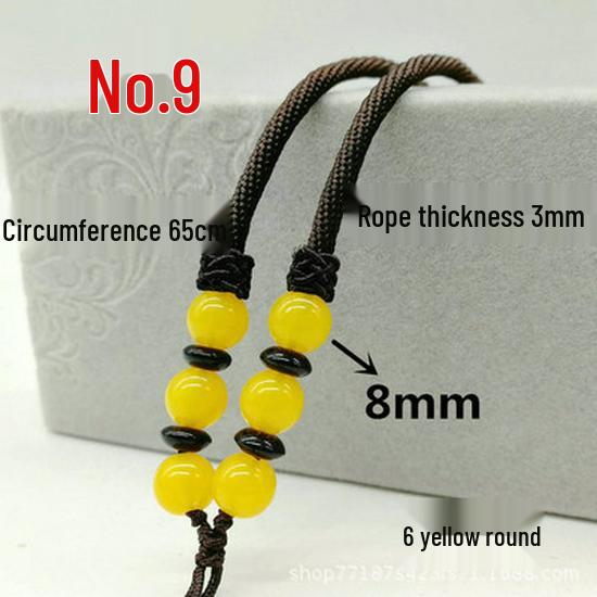 Agate Unisex Handmade Rough Jade Stone Pendant Necklace with Amber Jade Beads and Rope String.