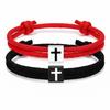 Hand-woven Black and White Cross Milanese Adjustable Bracelets – A Pair of Matching Couple’s Bracelets