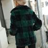 GMXIA Autumn and Winter Women's Long-sleeved Stand-up Collar Checkered Print Regular Mid-length Zipper Double-sided Plush Coat
