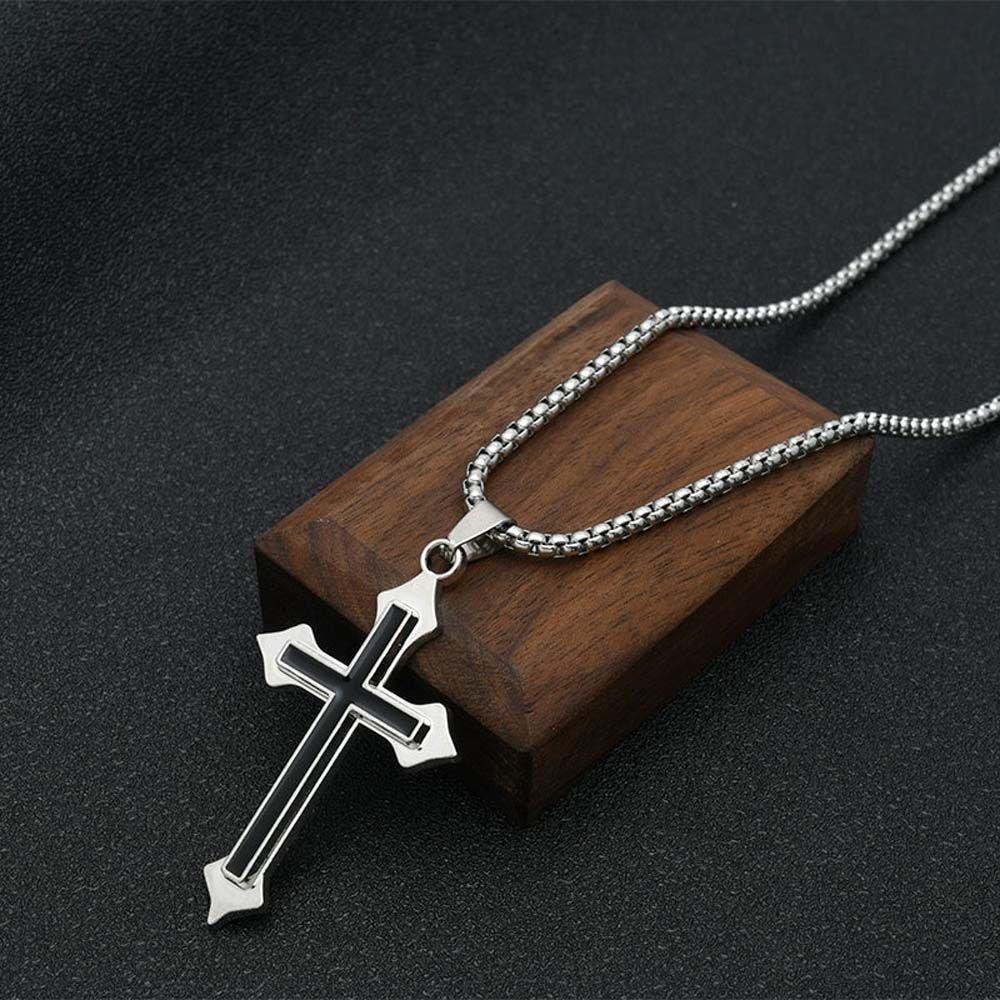 Style Black Hollow Stainless Steel Men Necklaces Clavicle Chains Cross Pendants Cross Necklaces