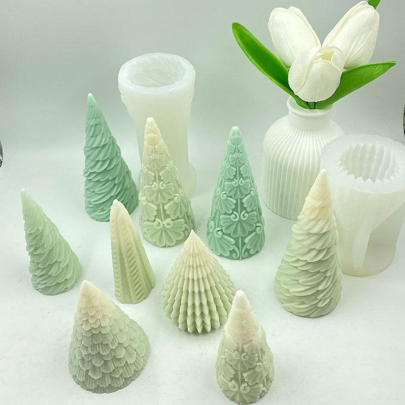 3D Christmas Tree Candle Silicone Mold Butterfly Stripe Leaf Soap Resin Moulds DIY Chocolate Holiday Home Christmas Decor Gifts