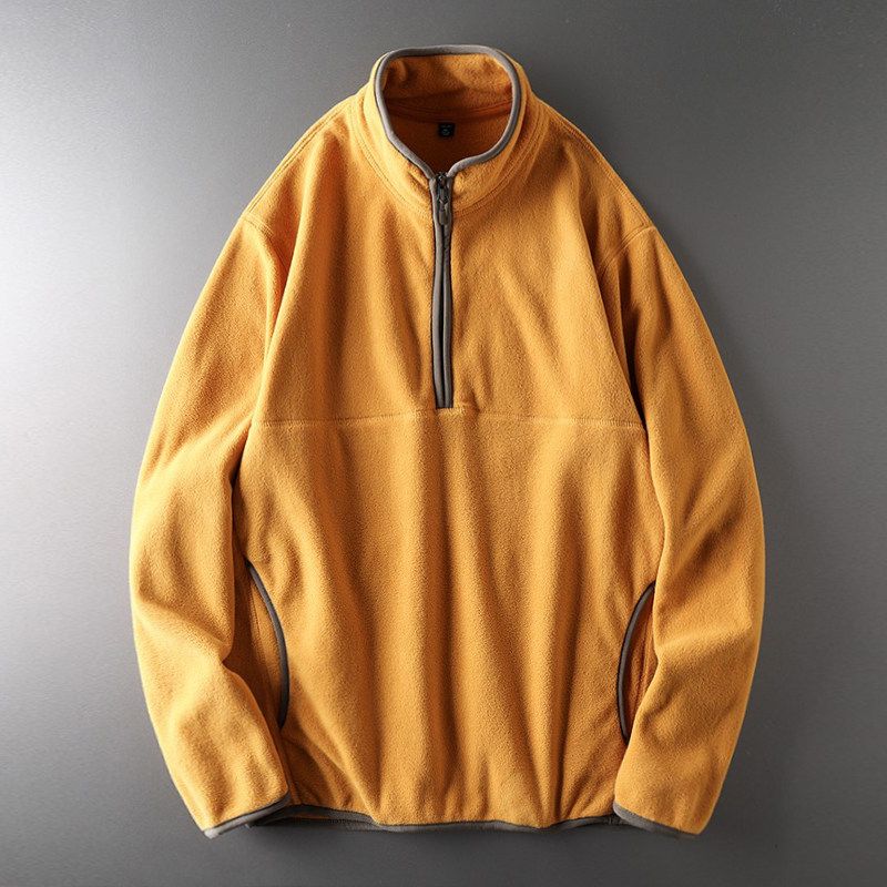 Half Zipper Sweatshirt Men's Turtleneck Spring and Autumn Export Export Tail Single Cut Label Original Single Men's Stand Collar Polar Fleece Jacket