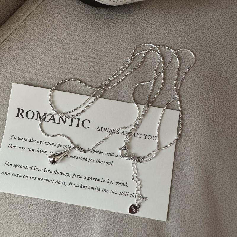 S925 Sterling Silver Minimalist Commuter Water Drop Pendant Necklace Fashion Style Simple Collarbone Chain 925 silver