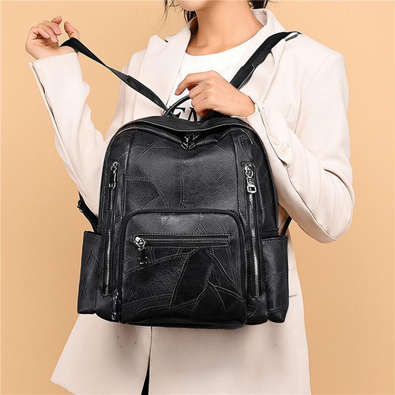 Zaino da viaggio da donna in morbida pelle vintage di grande capacità, zaino multitasche in pelle per studenti
