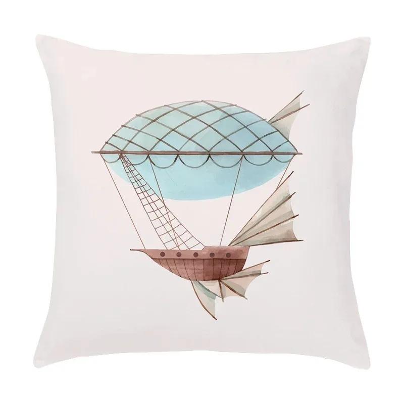 Luxury Home Decor Pillow Cover Living Room Sofa Cushion Cover Cartoon Nautical Hot Air Balloon Lighthouse Pattern Cushion Cover