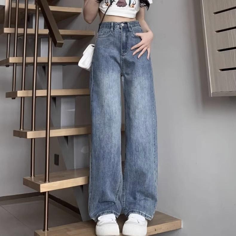Women's High-Waisted Wide-Leg Jeans - Petite, Floor-Length, Loose Drape, Spring/Autumn 2023