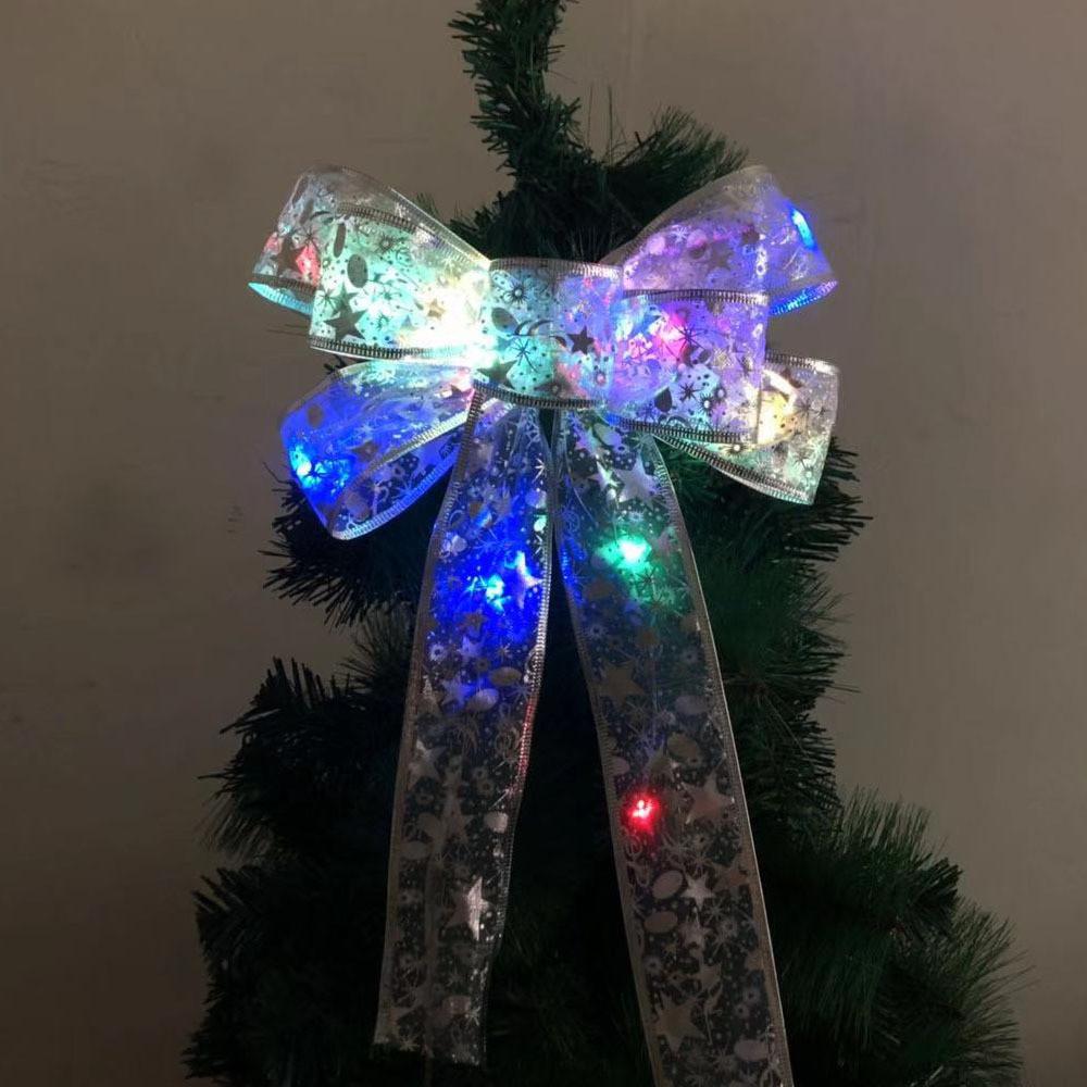 Stylish Silver Large Christmas Bow Decoration With Multicolored And Warm Light Choices