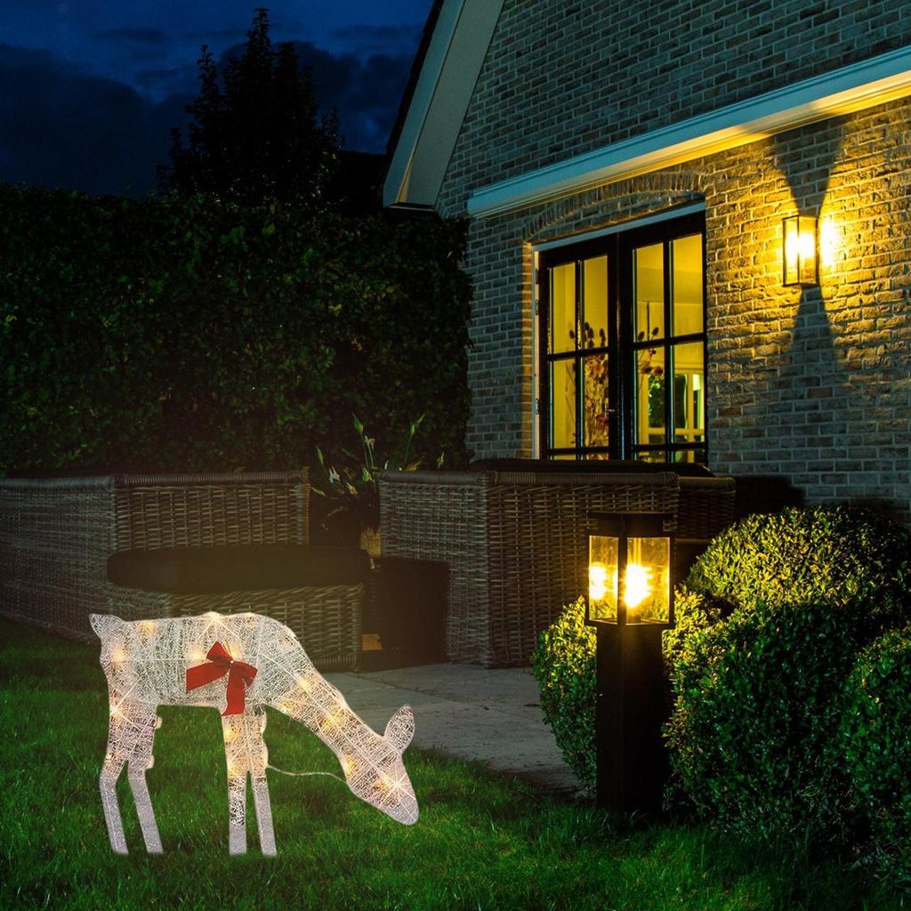 2D Outdoor Christmas Reindeer With Lights Iron Festive Display Decor With Bow Christmas Deer Decor For Family Friends Home Patio