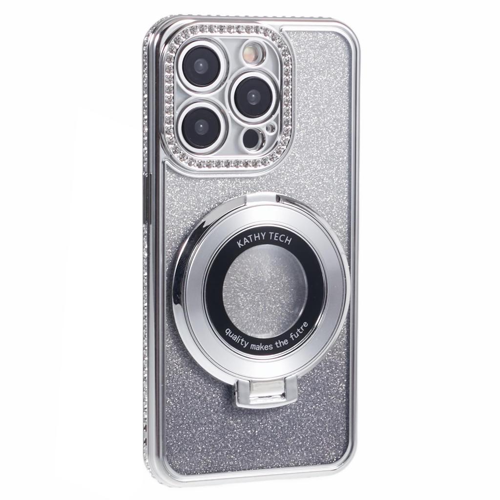 For iPhone 15 Pro Max Ring Holder Case Rhinestone Decor Glitter Sparkle TPU Phone Cover