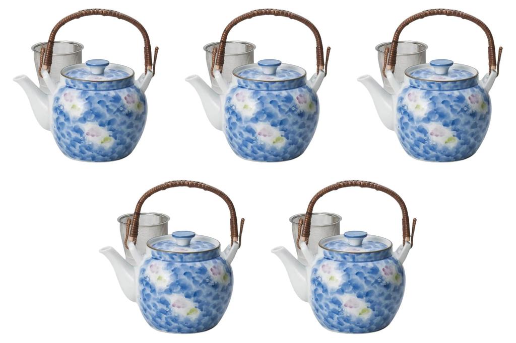 Set of 5 Flower 8 Earthenware Teapots x 14 1250 Earthenware Teapots Made in China Setomonohonpo Ink-Splattered Two-Color U-Shaped No. [15 cm, cc]