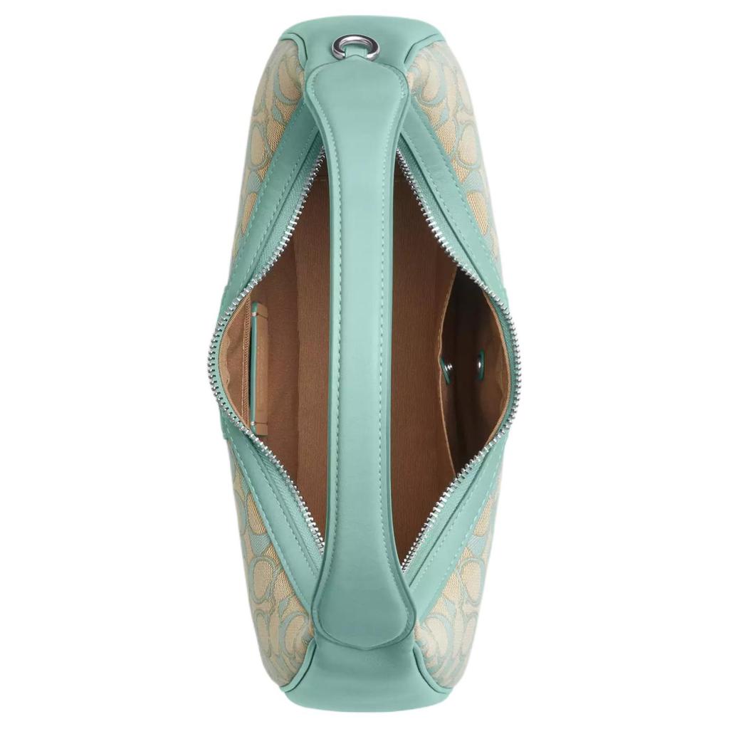 Coach Carmen 29 Signature Jacquard Zip Closure Smooth Leather Tote Shoulder Bag Large Women bags Silver Faded-Blue CT765-SVVSW