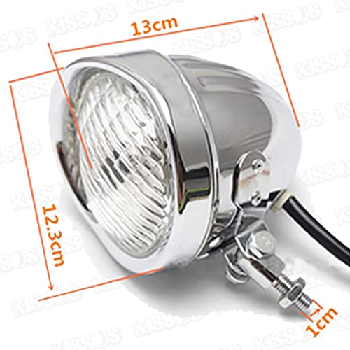 Bike Motorcycle Bates Light Headlight with Visor 4.5 Inch Universal (Silver/White Lens)