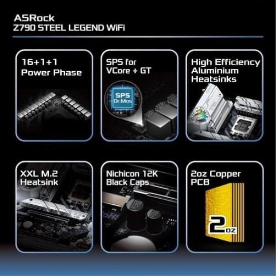 ASRock Motherboard Z790 Steel Legend WiFi Compatible with Intel 12th and 13th Generation CPU Z790 Chipset DDR5 ATX Motherboard Authorized Distributor