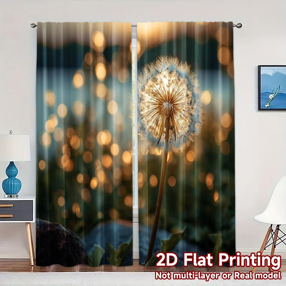 

Set Of 2 Modern Flat Printing Curtains Without Rod Dandelion Glow Curtain Fabric Gifts Polyester Machine Washable W100*H70(CM)-Grommet top&2PCS