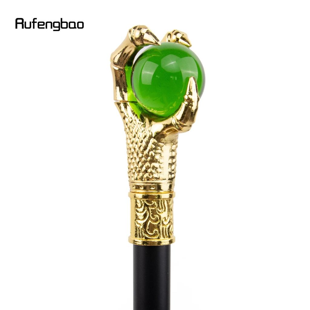 Dragon Claw Grasp Green Glass Ball Golden Walking Cane Fashion Decorative Walking Stick Cosplay Cane Knob Crosier 93cm