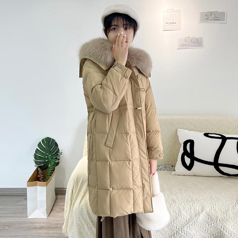 

Легкая роскошь воротник из лисьего меха пуховик женский средней длины 2025 новый милый свободный утолщенный модель-ракушка до колена S