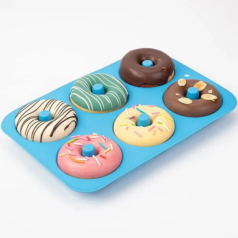 Silicone Donut Mold 6-hole Baking 1pcs Food Grade Bread Cake Bagel Baking Tray Heat-resistant Microwave Kitchen Use