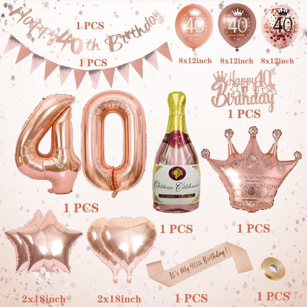 Rose Gold Digital Birthday Balloon Set, Rose Gold Digital Birthday Party Ornament Flag Balloon Set