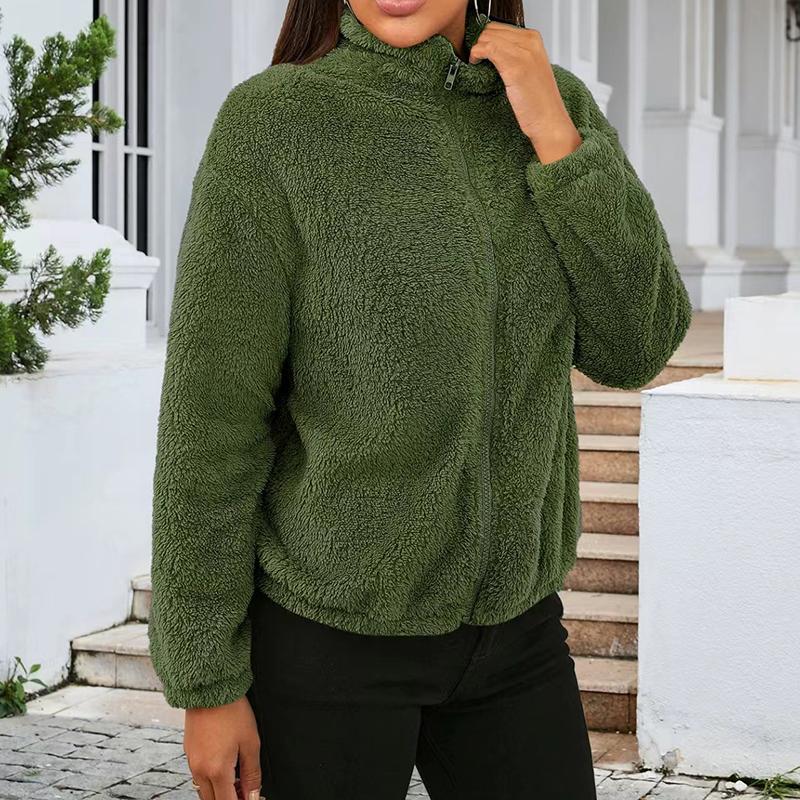 Women's Fashion Winter Warm Comfortable Windbreakers Lady Long Sleeve Lapel Fleece Plush Jacket Coat