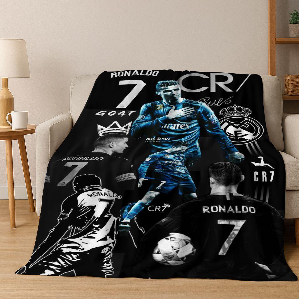 3D Goat Football Star R-Ronaldo Cartoon Art Flannel Blanket,Cozy Soft Throw Blanket for Home Bedroom Bed Sofa Picnic Cover Kid