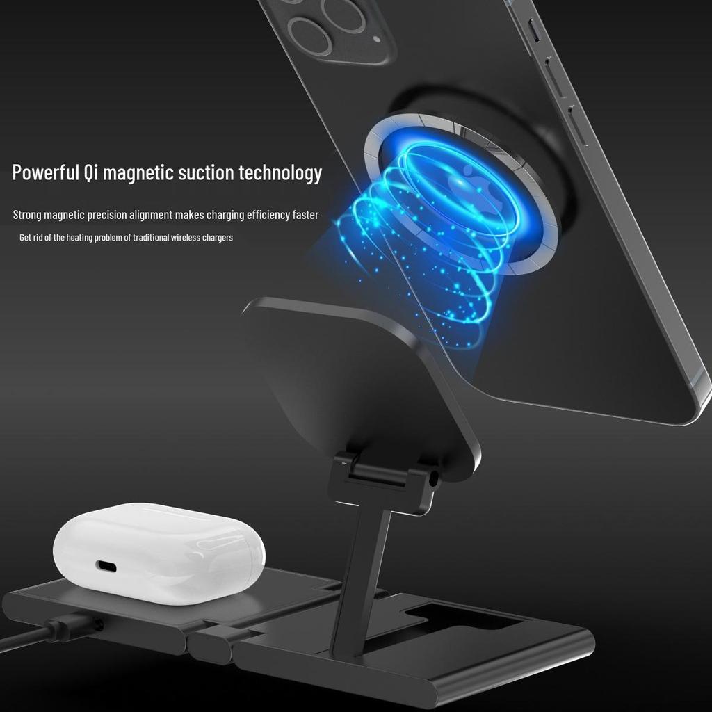 3-in-1 Magnetic Foldable Wireless Charger: 15W Fast Charging for Phone & Watch