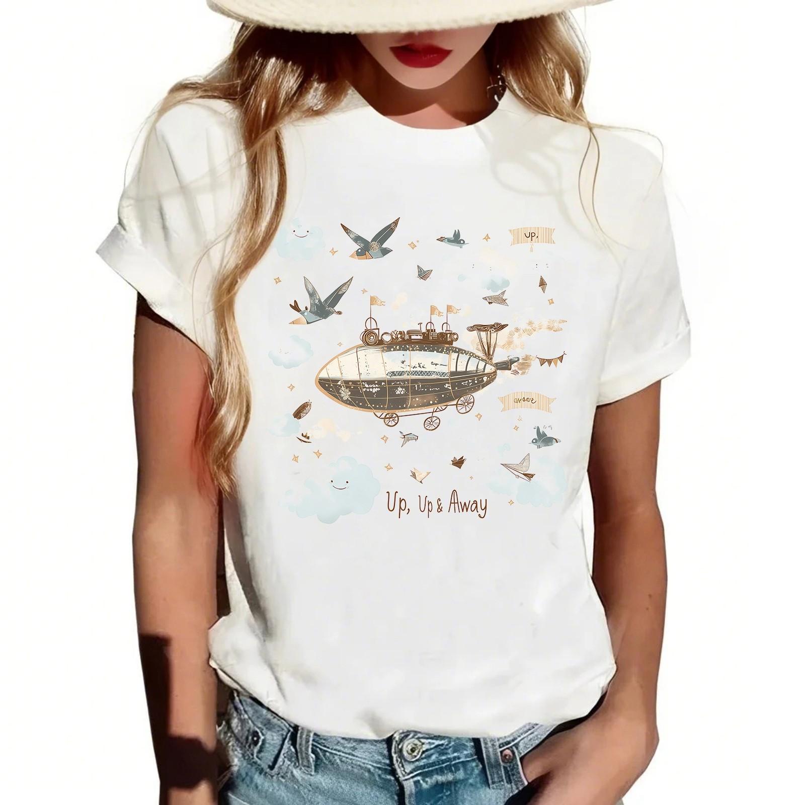 

Жіноча повсякденна футболка з круглим вирізом і короткими рукавами XL білий