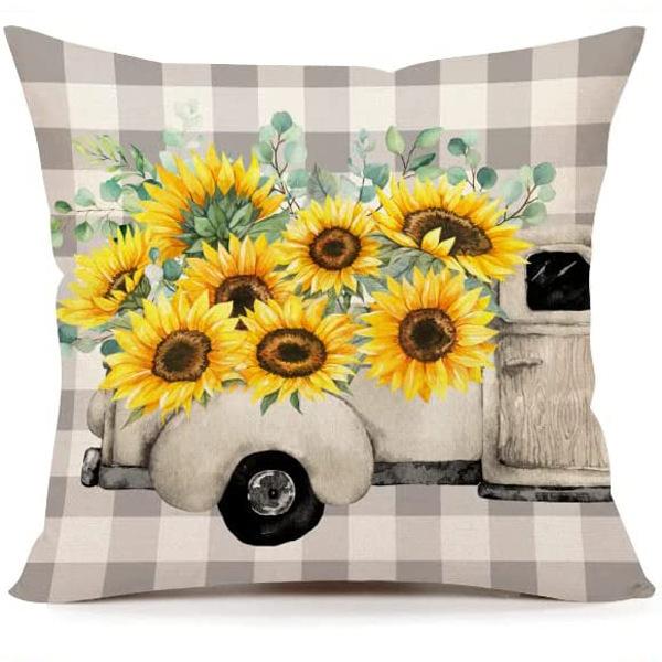 Summer Sunflower Pillow Case Linen Print Sun Flower Home Sofa Pillow Plant Flower Pillow