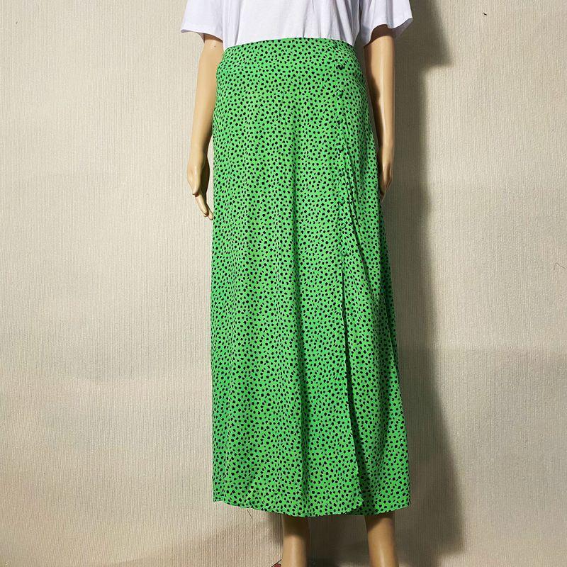 

Export Export Original Order Leftover Stock Polka Dot Skirt Hip Wrap Long Skirt High Waist Side Slit Slim Looking High Elegant Summer Green Wave point 44