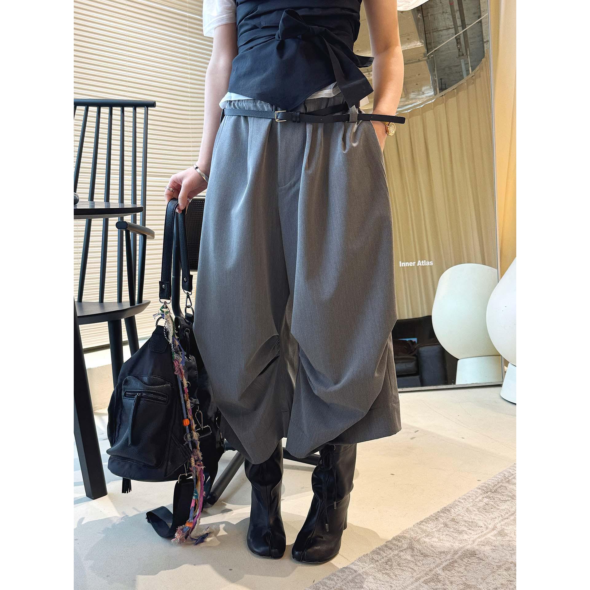

Spring-Summer Parisian Pleated Wide-Leg Pants - Women s Casual Mid-Length Drape Small темно-сірий
