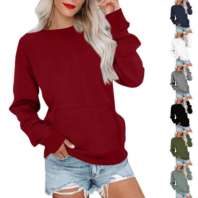 Women's Fashion Sweatshirt Round Neck Long Sleeve Solid Color Casual Loose Pullover Sweatshirt Sweater