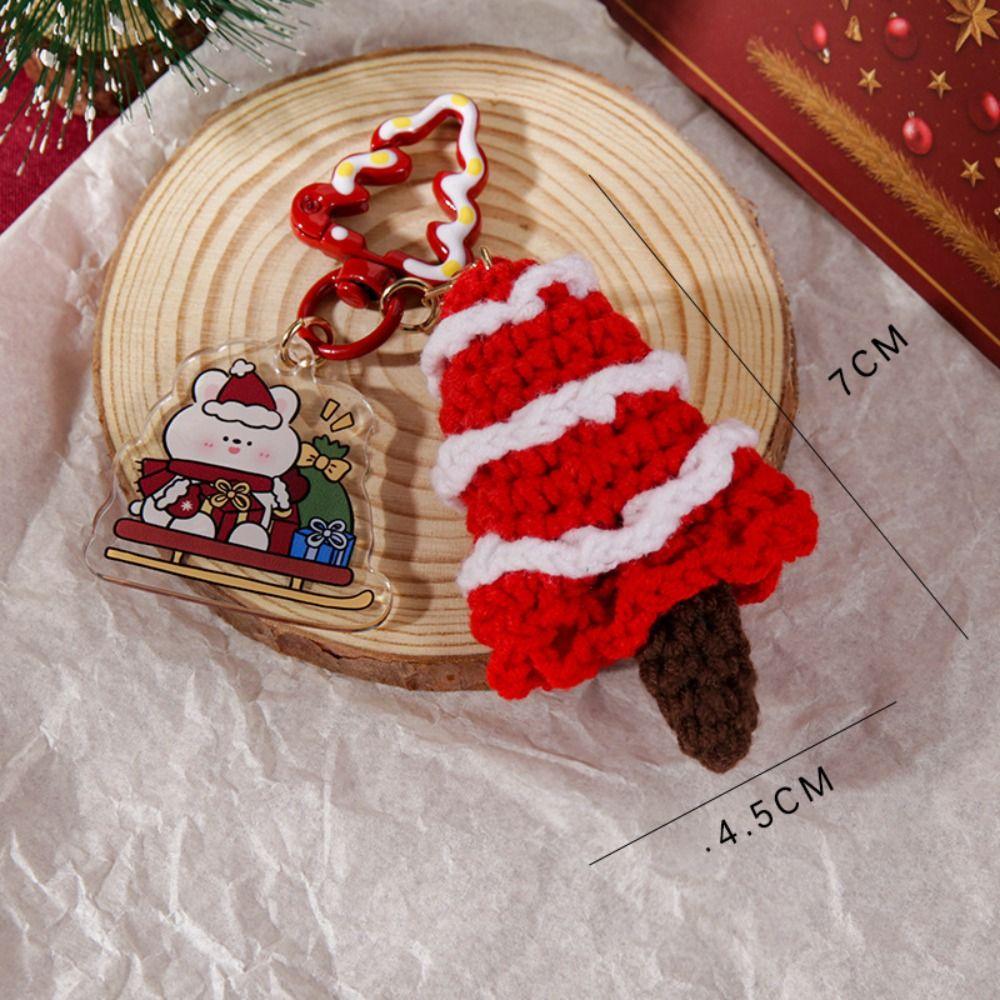 Knitted Doll Christmas Tree Keychain Ornament Handmade Christmas Stocking Keychain Kawaii Cute Hanging Elk Pendant Gifts