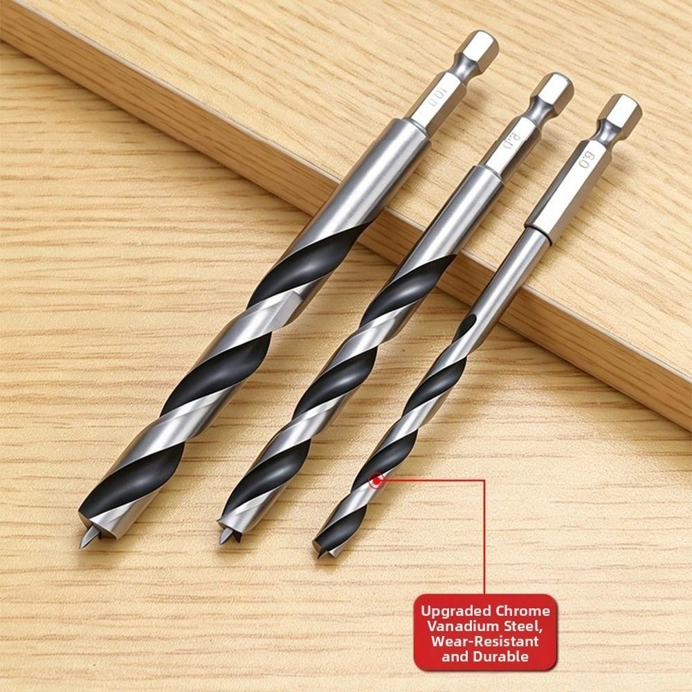 3-10mm Woodworking Drill Bit Three-Pointed High Hardness Hole Drilling Tool Hex Shank Spiral Flute Twist Drill Bit
