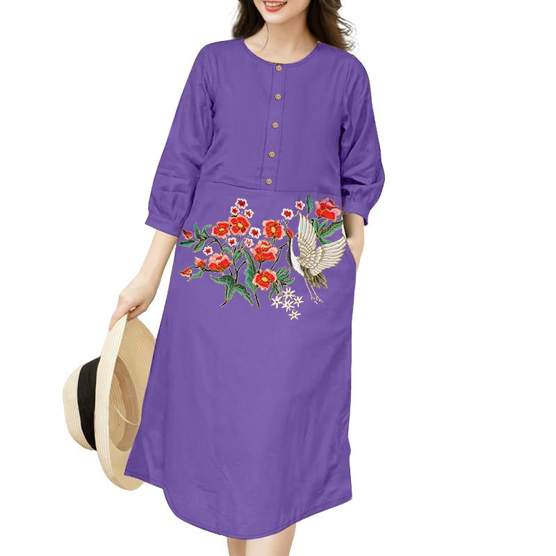 

ZANZEA Женское повседневное платье с круглым вырезом и рукавом 3/4, свободного кроя, с принтом M