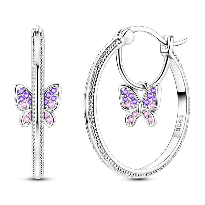 New 925 Silver Earrings Butterfly Sunflower Luminous Firefly Iris Hoop Earring For Women Making Jewelry Gift