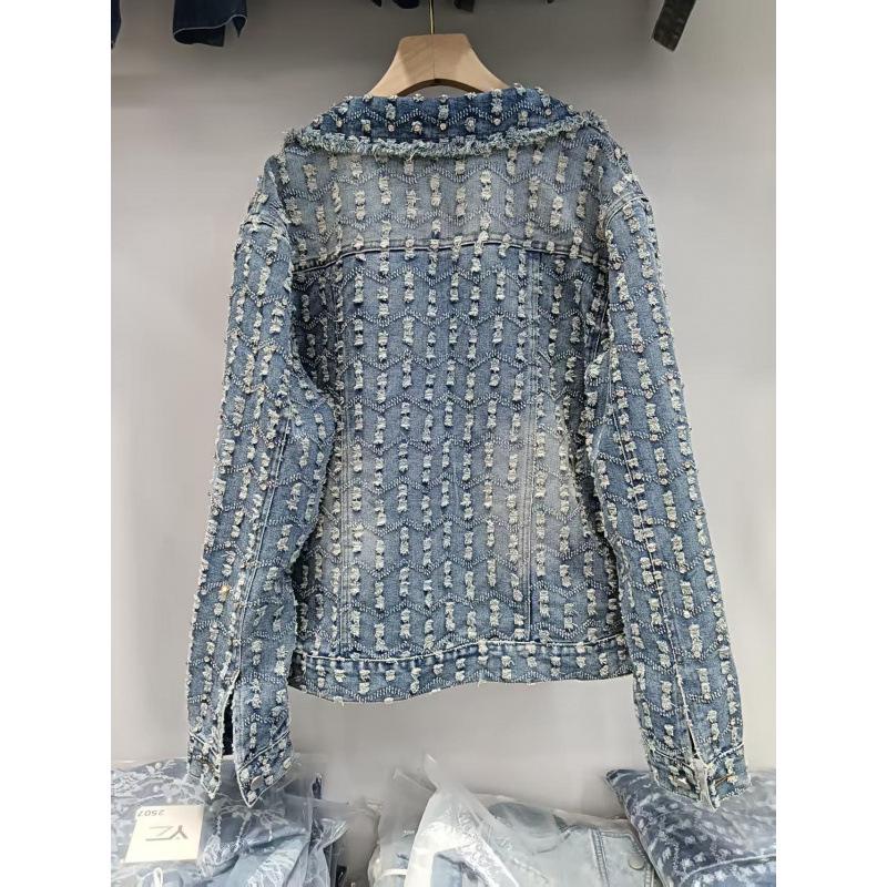2025 Retro Ausgefranste Bestickte Strassstein Jeansjacke